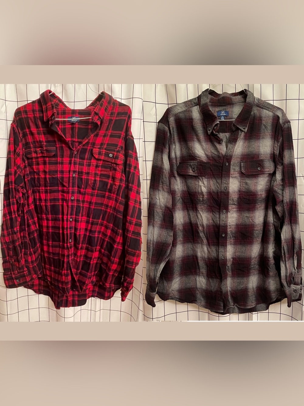 2 Flannel shirts- Red and Black / Gray tones George 3XL Long sleeve never worn